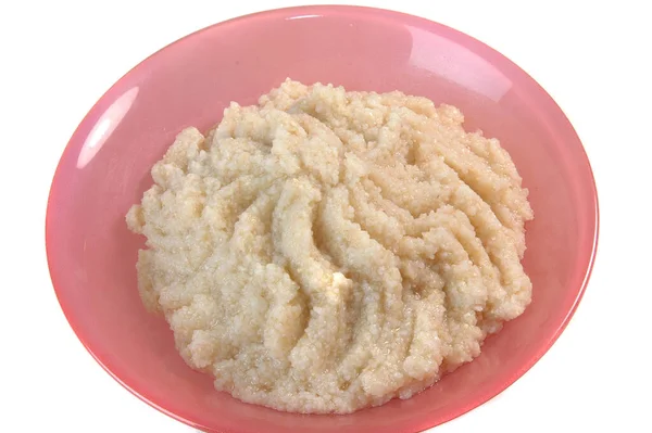 Groats porridge in plate on white — Stock Image Groats Porridge Plate White Stock Picture