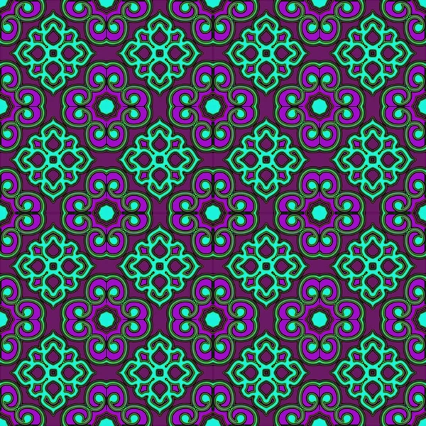 Colorato senza cuciture Pattern Tile stile marocchino verde e viola — Foto Stock