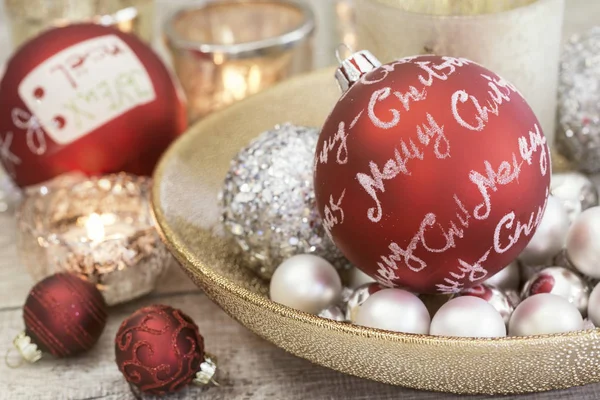 Bolas Natal Prata Vermelho Tigela Dourada — Fotografia de Stock