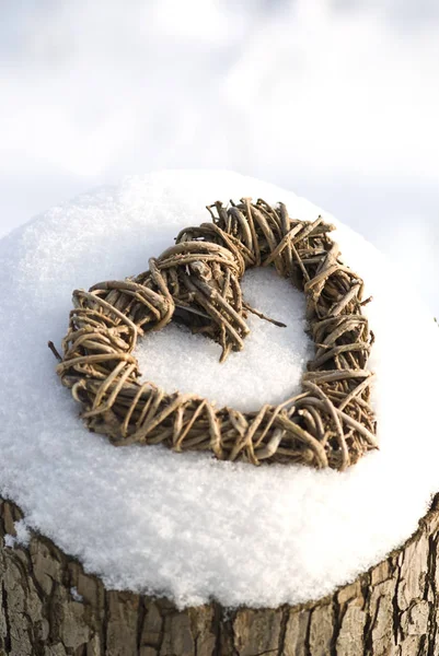 Corazón Mimbre Nieve — Foto de Stock