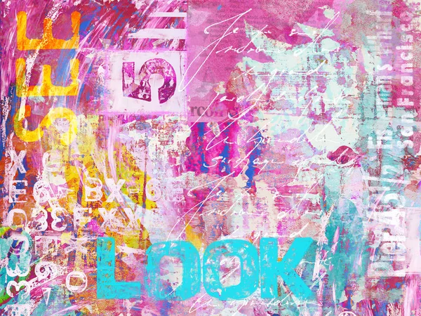 Moderne, farbenfrohe Acrylmalerei mit Wort-Optik — Stockfoto
