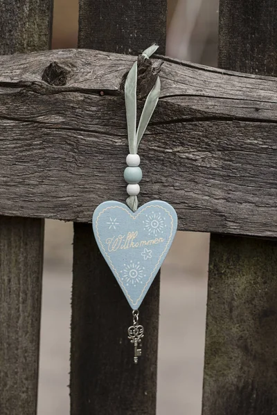 Little Blue Welcome Heart German — Stock Photo, Image