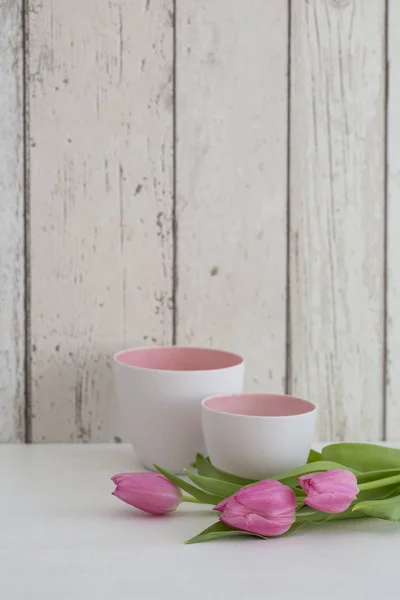 Feminine Spring Still Life Pink Tulips — Stock Photo, Image