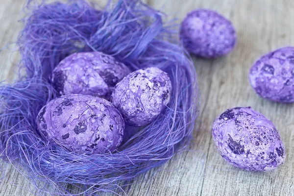 Purple Easter Eggs Little Nest — Stock Photo, Image
