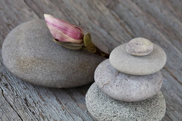 Evenwichtige Pebble Stack op hout — Stockfoto