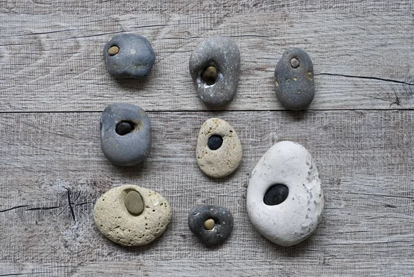 Pebble Collection On Rustic Wood — Stock Photo, Image