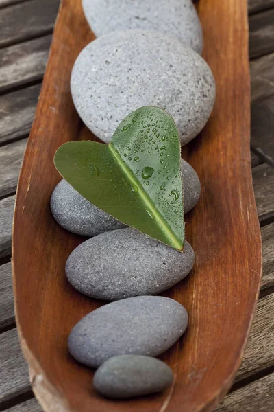 Green Heart Leaf On Pebble — Stock Photo, Image