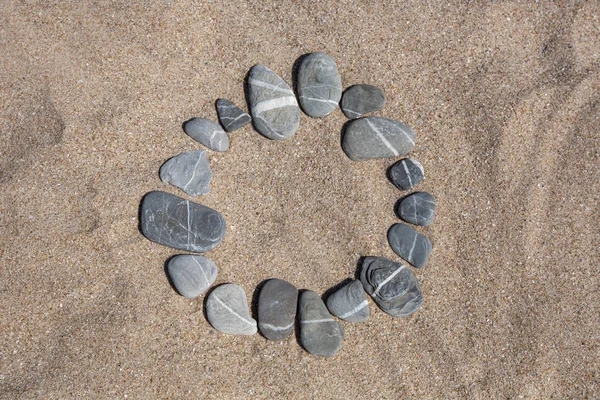 Circle Made Of Pebble In Sand — 스톡 사진