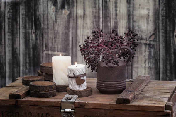 Herbst Winter Stillleben mit Kerzen — Stockfoto