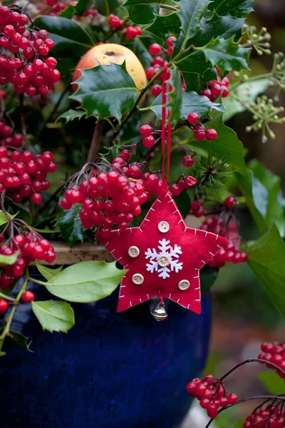 Decoración invernal en maceta azul — Foto de Stock