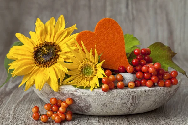 Decorative Autumn Still Life With Heart — Stock Photo, Image