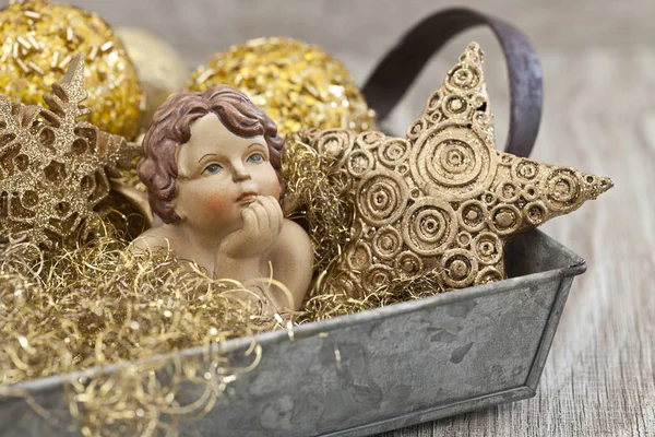 Gold Christmas Decoration With Little Cherub — ストック写真