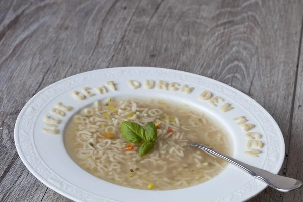 ABC Soup With German Text For Love Goes Through The Stomach — Stock Photo, Image