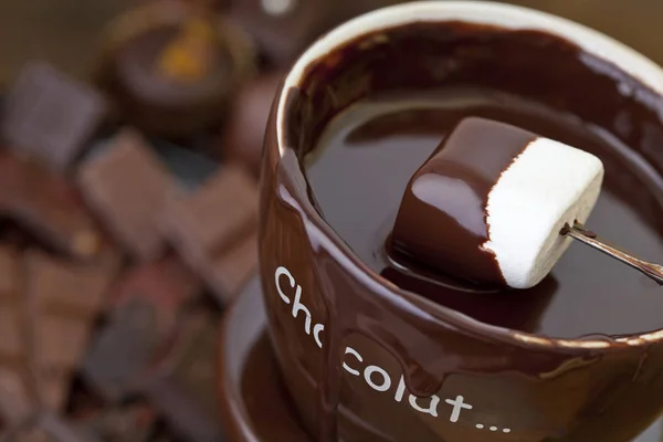 Fondue de chocolate quente de pecado doce — Fotografia de Stock