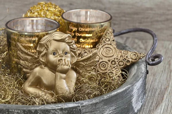 Christmas Decoration With Candles And Golden Angel — Stock Photo, Image