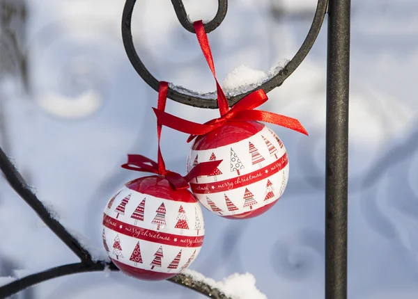 Red White Christmas Ornament In The Snow Royalty Free Stock Images