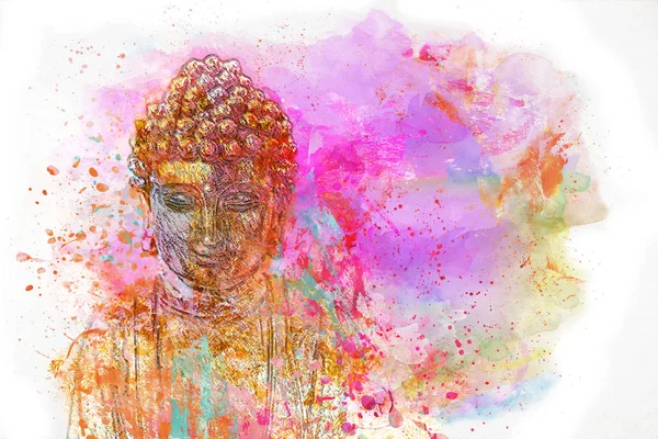 Peinture numérique colorée avec Bouddha — Photo