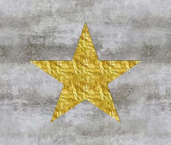 Golden Star On Grey Concrete — Stock Photo, Image