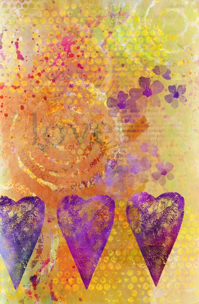 Colorfull Mixed Media Artwork With Hearts — ストック写真