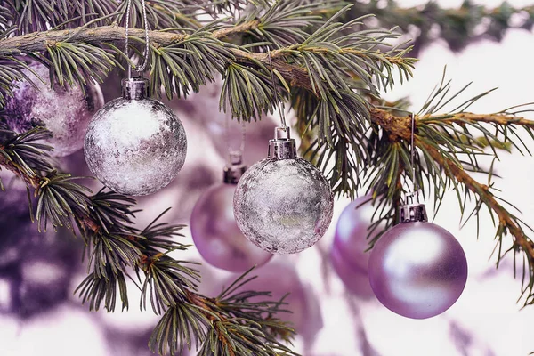 Baubles rosa di Natale appeso sull'albero — Foto Stock