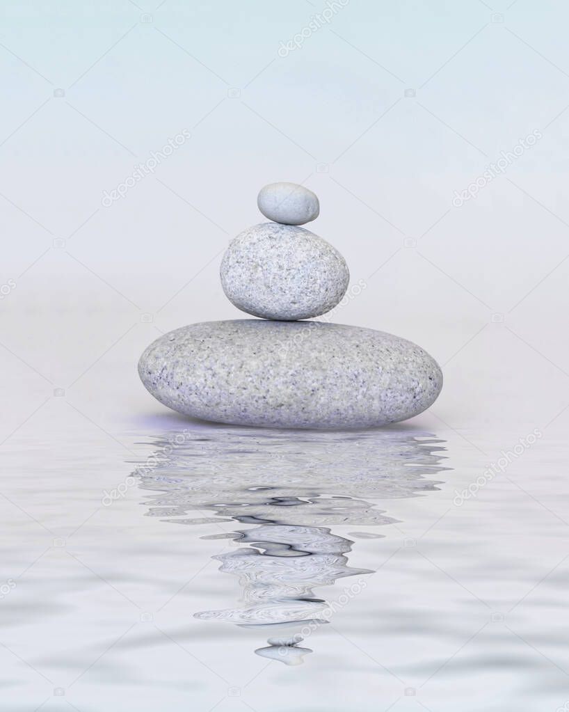 Smooth Pebble Stone Cairn On White
