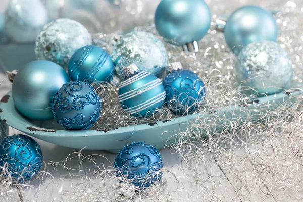 Μπλε στολίδι Χριστούγεννα νεκρή φύση — Φωτογραφία Αρχείου