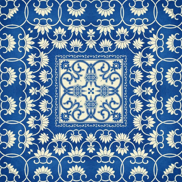 蓝色无缝重复装饰花纹瓷砖 适用于纺织品设计 废纸或礼品包装纸 — 图库照片