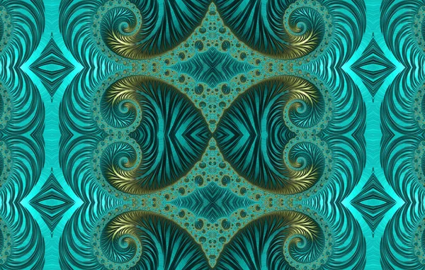 Diseño Caleidoscopio Fractal Oro Teal Azulejo Patrón Repetitivo Sin Costuras — Foto de Stock