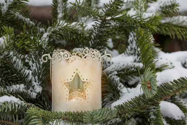 Christmas Scenery With Star Lantern — Stock Photo, Image