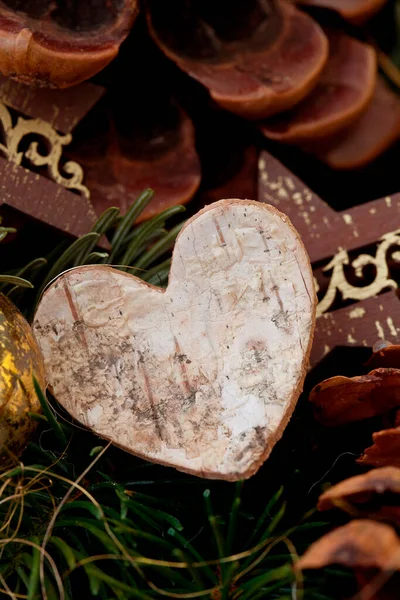 Rustic Christmas Still Life With Heart — Stock Photo, Image