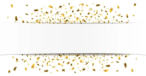 Banner Papel Blanco Con Confeti Dorado — Vector de stock
