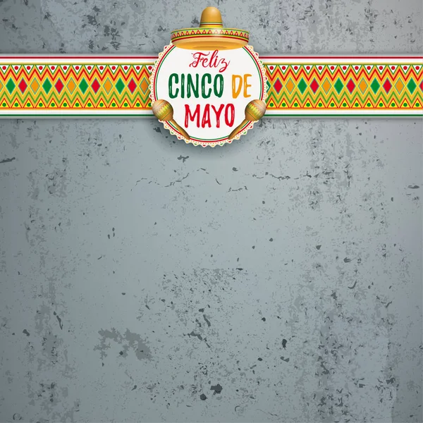 Ornamente Mexicane Emblemă Sombrero Maracas Pentru Cinco Mayo — Vector de stoc