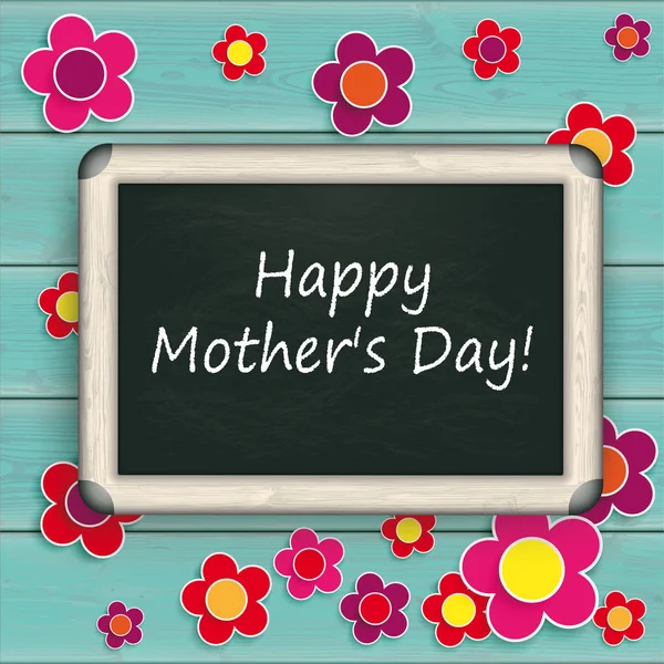 Flowers Blackboard Text Happy Mothers Day — Stock Vector