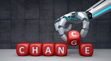 robot hand with cubes and text Change Chance clipart
