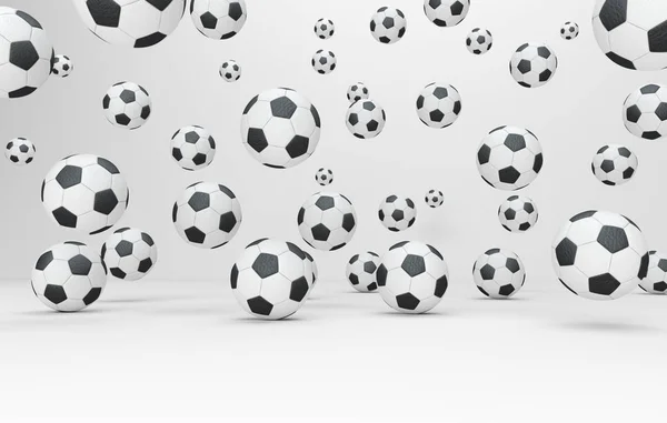 Beyaz Zemin Üzerine Düşen Futbol Topları — Stok fotoğraf