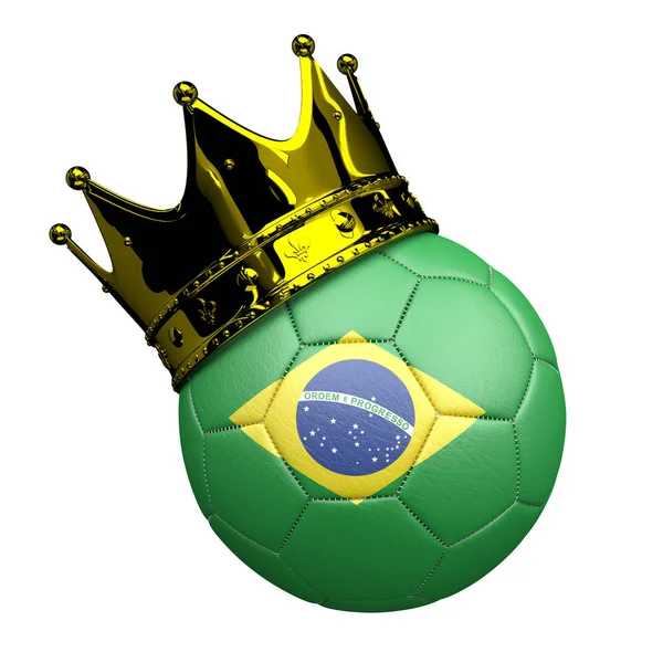 Football Flag Brazil Golden Crown White Background — Stock Photo, Image