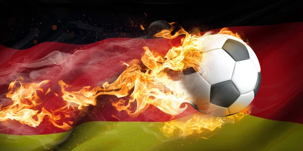 Flying burning football with German flag on background