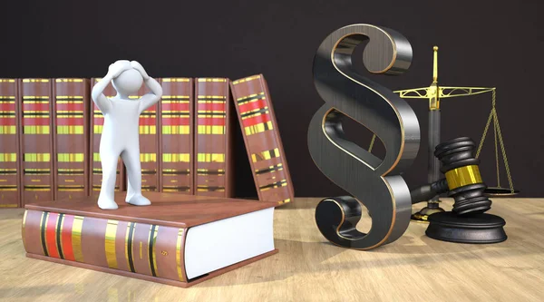 Desperate Manikin Law Book Table Paragraph Scale Gavel — Stock Photo, Image