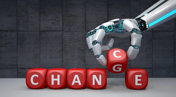Ruka Robota Kostkami Textu Změna Šanci — Stock fotografie