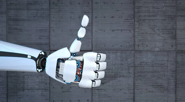 Roboterhand Mit Erhobenem Daumen Auf Beton Rücken — Stockfoto
