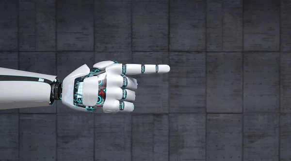 Hinweis Weiße Roboterhand Auf Betongrund — Stockfoto