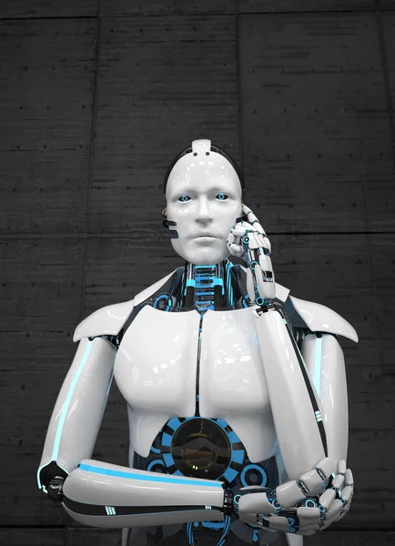 Witte Robot Zwarte Achtergrond Denken — Stockfoto