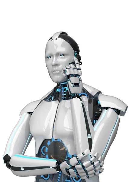 Denken Witte Robot Geïsoleerd Witte Achtergrond — Stockfoto