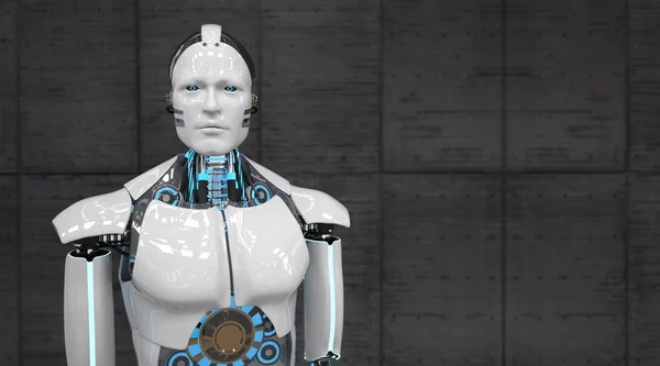 White Humanoid Robot Concrete Back — Stock Photo, Image