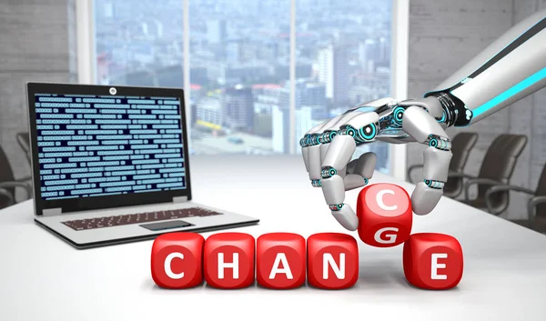 Robot Mano Con Cubos Rojos Texto Cambiar Oportunidad Mesa —  Fotos de Stock
