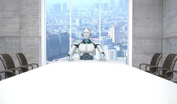 Bílý Robot Konferenční Místnosti Společnosti — Stock fotografie