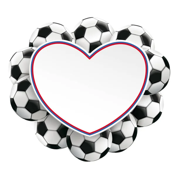 Corazón Papel Blanco Con Balones Fútbol Clásicos Sobre Fondo Blanco — Vector de stock