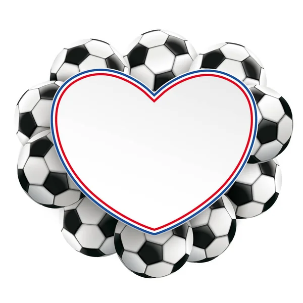 Corazón Papel Blanco Con Balones Fútbol Clásicos Sobre Fondo Blanco — Vector de stock