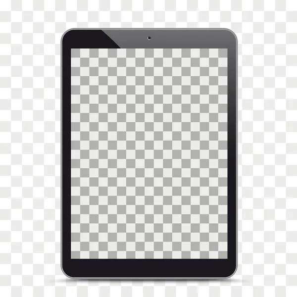 Tablet Negro Con Pantalla Blanco Sombra Sobre Fondo Comprobado — Vector de stock