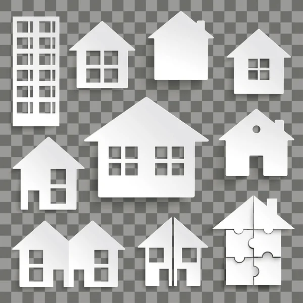 Casas Papel Blanco Sobre Fondo Comprobado — Vector de stock